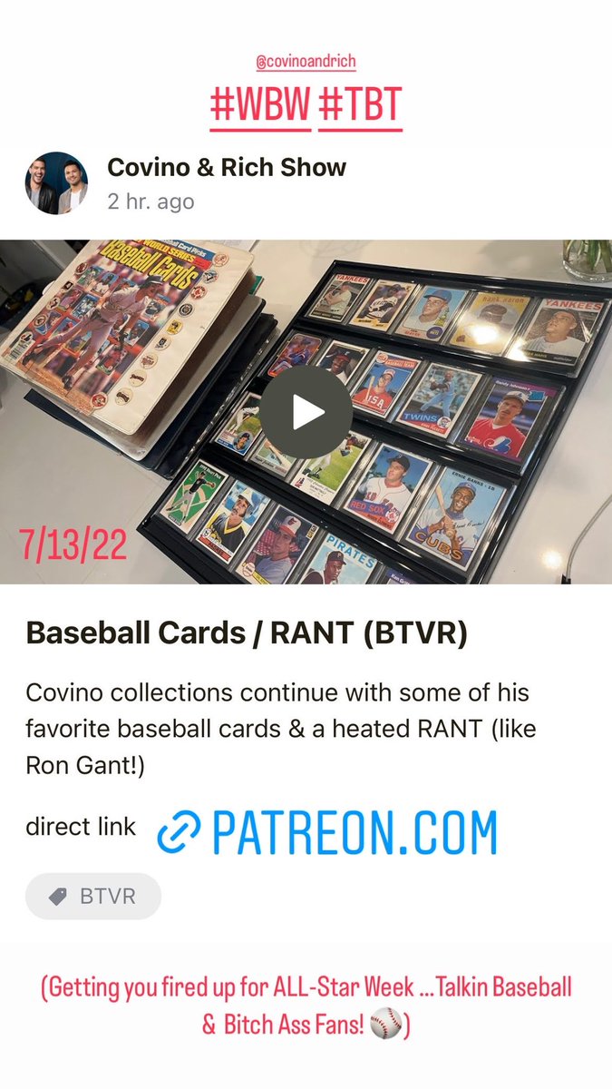 CovinoandRich's tweet photo. Ranting &amp; getting ready for All-Star Week with a brand new Behind The Velvet Rope on @Patreon ⚾️ @stevecovino #BaseballCards #Baseball #Mets #Covino #BTVR https://t.co/CU6L8mbS1Q