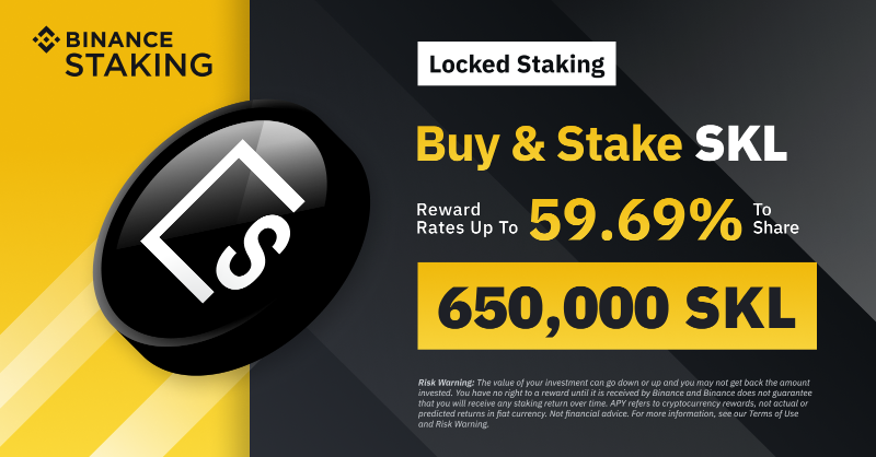 binance's tweet photo. $SKL Staking Special: Enjoy up to 59.69% reward rates and a share of 650,000 $SKL!