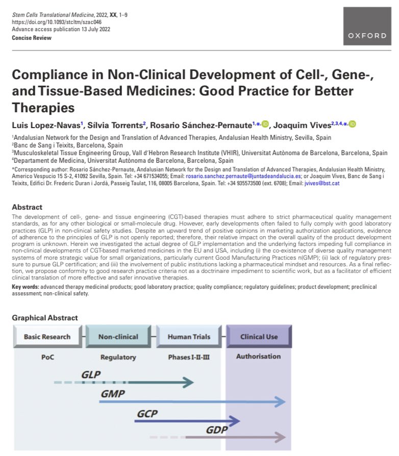 Joaquim Vives (@xinoxan) on Twitter photo Now online!
Compliance with #GoodLaboratoryPractice pharmaceutical quality standards in the assessment of non-clinical safety of marketed #advancedtherapies in US and EU. <a href="/StemCellsTM/">STEM CELLS Translational Medicine</a> Now online!
Compliance with #GoodLaboratoryPractice pharmaceutical quality standards in the assessment of non-clinical safety of marketed #advancedtherapies in US and EU. <a href="/StemCellsTM/">STEM CELLS Translational Medicine</a>