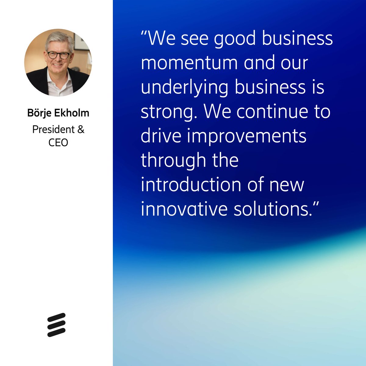 ericsson's tweet photo. Ericsson's President &amp; CEO @Borje_Ekholm
on our second quarter results 2022.

Find the Q2-report here: https://t.co/88AaTVKLI6 https://t.co/LEAmfkpPWb