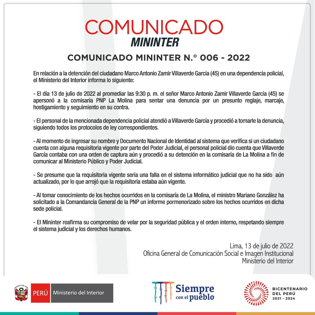 MininterPeru's tweet photo. 📄 #ComunicadoMininter | El Ministerio del Interior comunica a la opinión pública: https://t.co/OqMTVjron9