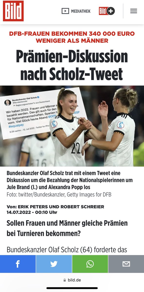 Bajoraner's tweet photo. Ihr berichtet zurecht, gleiche Bezahlung bei Fraurn EM. Aber was für eine Doppelmoral, macht doch auch die Ergebnisse und Spielberichte genauso auf eure Startseite wie bei den Männern!!! @Fussball_Bild @BILD_National11 @BILD  #GERESP #gleichberechtigung #Gleichstellung #frauenEM https://t.co/BC0vJvjNIV