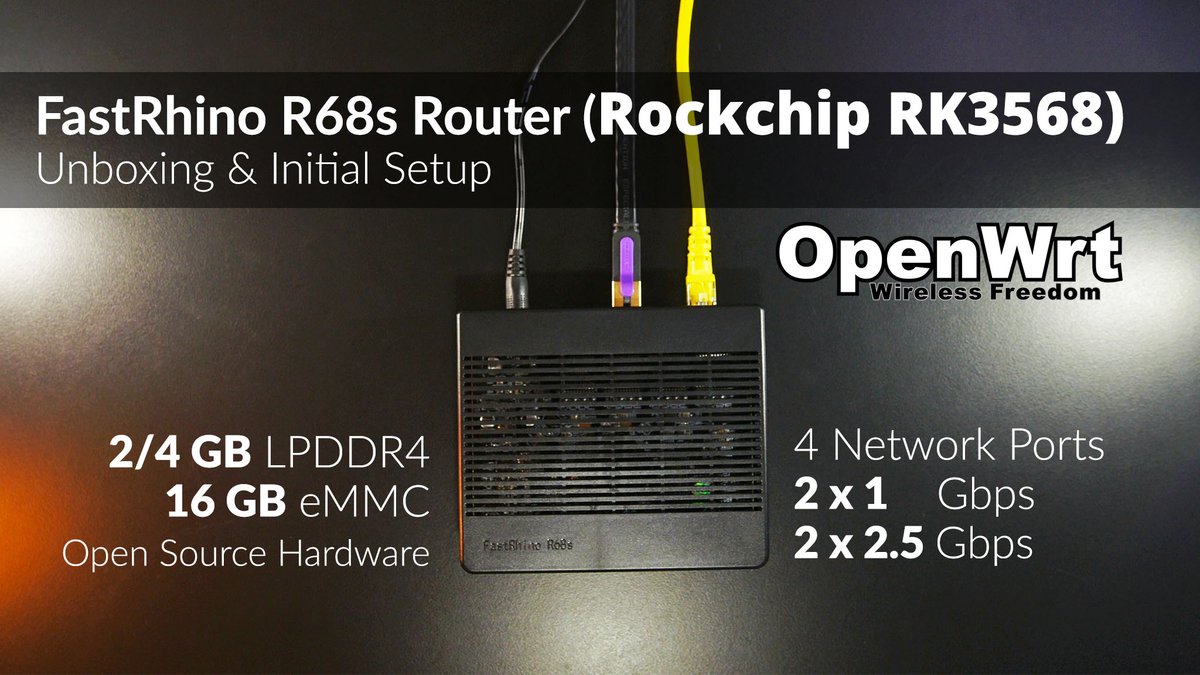 VanTechCorner's tweet photo. The #FastRhino #R68s Router is powered by Rockchip #RK3568 SoC. It comes with 2GB/4GB LPDDR4 RAM. 
For IO:
- 2 x 2.5 Gigabit Ethernet
- 2 x Gigabit Ethernet 
- 2 x USB 3.0 (one is USB 3.0 OTG for firmware update or recovery)
Check out the video https://t.co/2XoQCufxEP https://t.co/HyfRi9bW5f