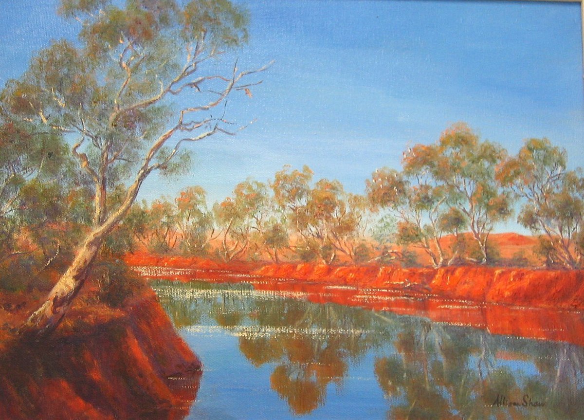 wallaby_studios's tweet photo. 133. "Outback Creek" Oil. 35cm x 25cm. Allison Shaw. From Wallaby Studios Stockroom Clearance. #oilpaintings  #Australian #creek https://t.co/DTkmyO25S9