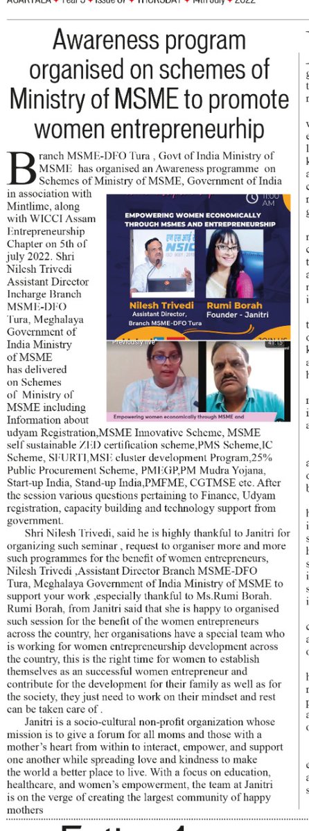 rumi_borah's tweet photo. Gratitude to #NortheastColor and #DainikSangbad team for their support towards the journey of women entrepreneurship development activities through our NGO Janitri in association with #WICCI and #Mintlime 

#startups #WomenInbusiness #womenentrepreneurs https://t.co/9hfYeKxlZT