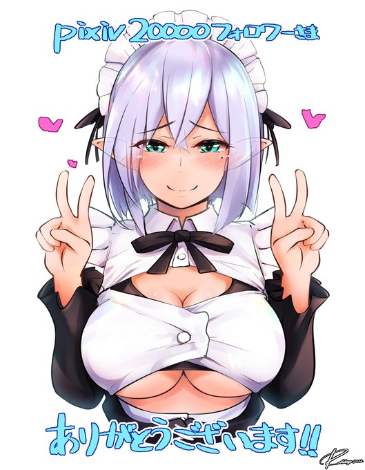 pixivのフォロワー様2万人記念にうちの、変態銀髪碧眼スポブラエルフメイドちゃんを描きました、感謝です #pixiv #オリキャラ 