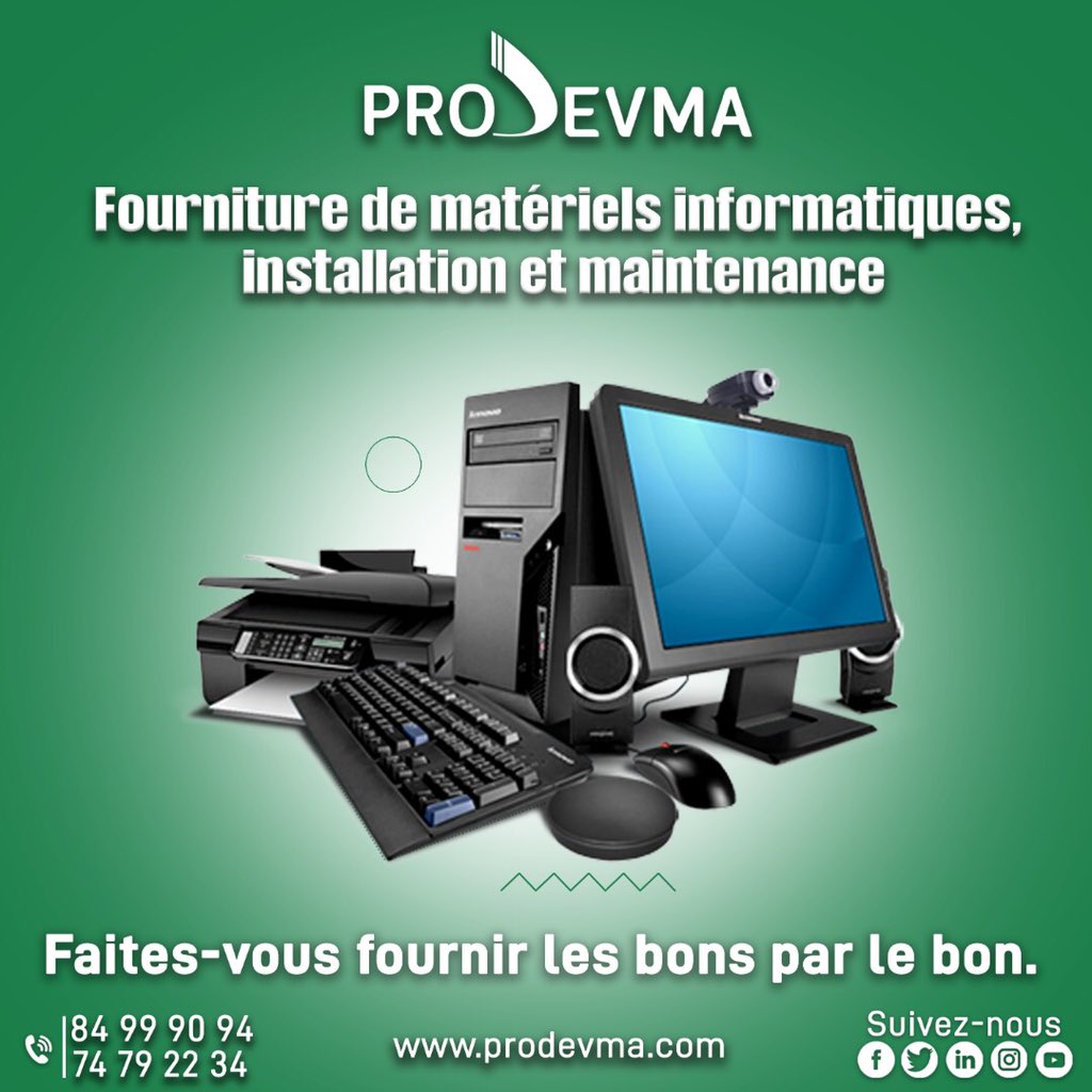 prodevma's tweet image. Choisissez PRODEVMA pour un investissement sûre en terme de qualité et de durabilité pour tous vos équipements informatiques. 📲⌚️🖥🖨🖲💻📀💾🗜🎛🎙
Contactez-nous maintenant.📞 

#prodevma #solutioninformatique #bamakomali #materielsinformatique #ordinateur #imprimantes