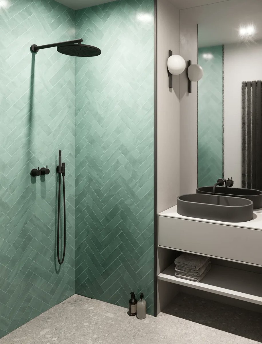 WM_Wetrooms's tweet photo. A great use of varying tile colours and textures here 👏🏼👏🏼 We're loving the green and black theme! Anyone spot our drain? 😍🙌🏼 #bathroomdecor #bathroomdesign #wetroom #bathroom #wetroomdesign #design #interiordesign #minimalist #tiles #interiors #interiordecor https://t.co/4BSx2Xz73r