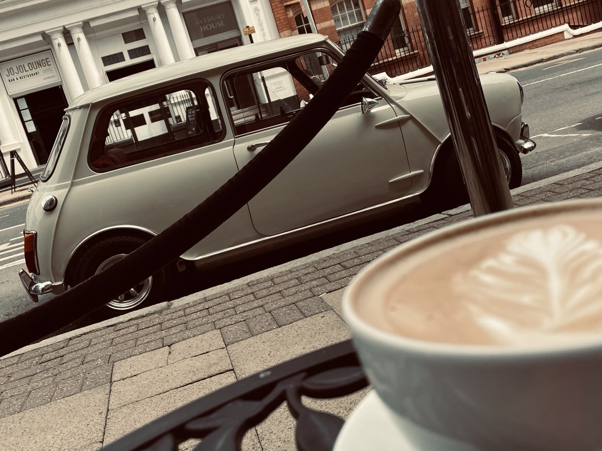 levellsUK's tweet photo. Always lovely to have time for a sit down drink in between meetings. Especially sat next to this true British classic!

#coffeeart #creativethinking #downtime #independentcoffeehouses #sunnyday #birmingham #minicooper #cappuccino #knightscoffeehouse https://t.co/EN1t7SaE0w