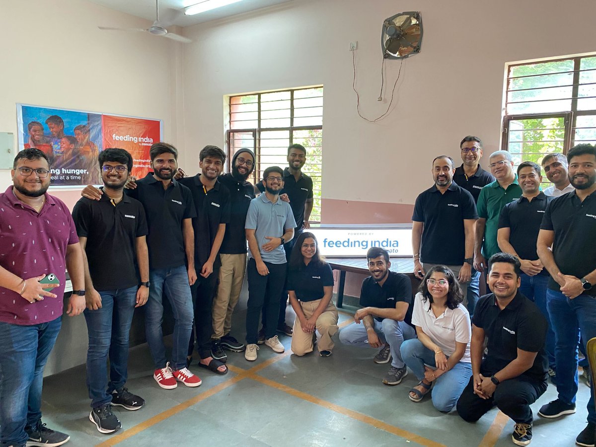 FeedingIndia's tweet photo. Zomato turned 14 & we celebrated with great enthusiasm & gratitude. #14andcounting
150+ Zomans came together to serve meals to over 5,000 kids in 10 locations across India.
Thank you to everyone who participated in the food donation drive & made it so special. ❤️ #FeedingIndia https://t.co/k19v4G2FGs