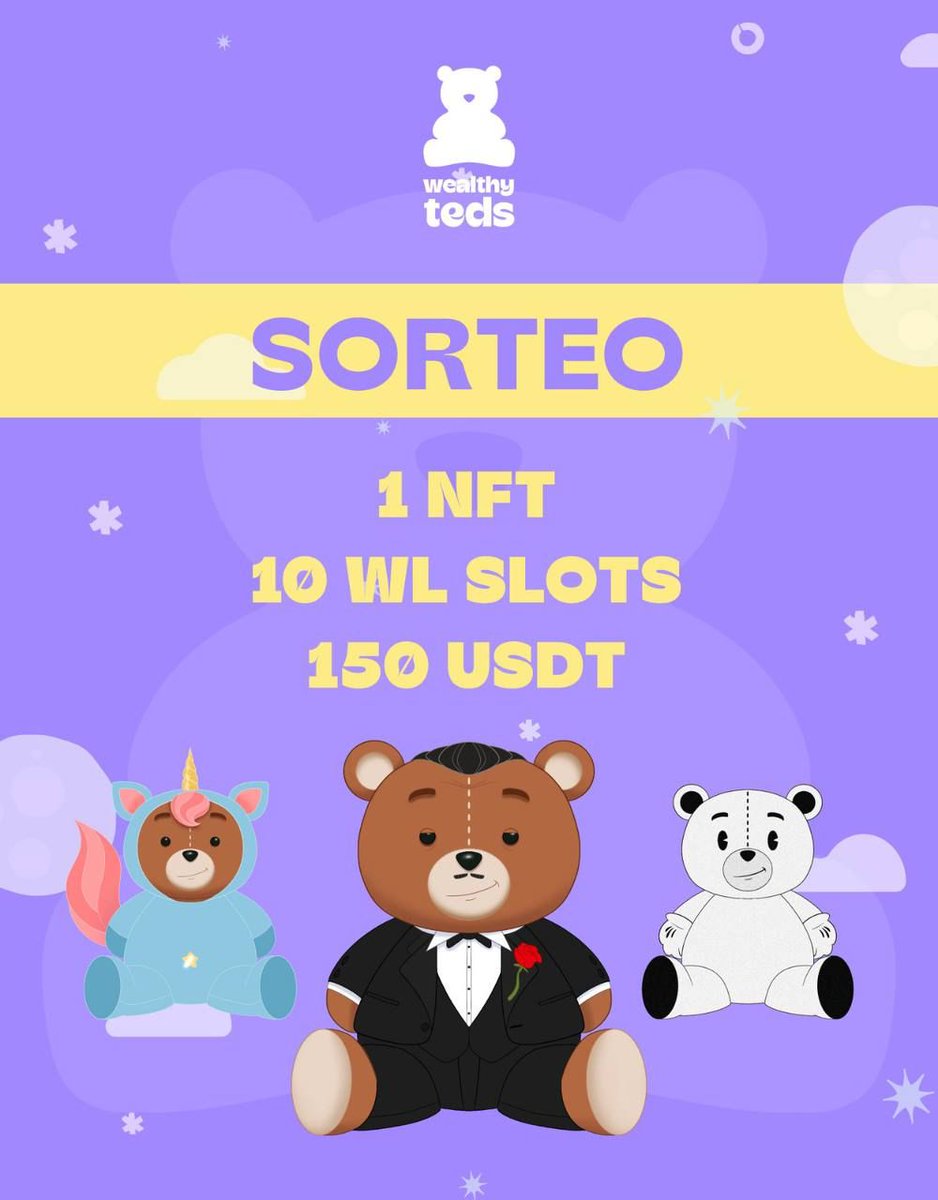LionsInvestors's tweet photo. ♥️Sorteo con @WealthyTeds♥️

- 1 NFT🤖

- 10 WL SLOTS🎉

- 150 USDT🤑

👀Condiciones:

-Dar RT y Like a este tweet

-Seguir a @WealthyTeds y a @LionsInvestors 

- Mencionar a 2 amigos en los comentarios

- Entrar en interactuar en su discord

💥Fin del sorteo, Viernes 12:00💥 https://t.co/UDlqF3sXUf
