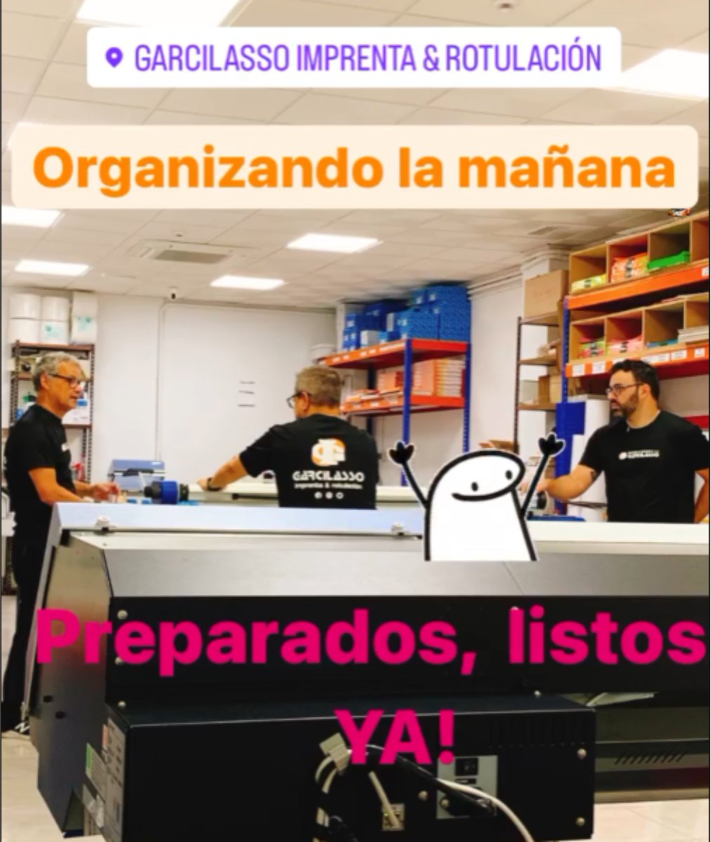 ¡Organizando la mañana!
Preparados, listos ¡YA!.

#garcilassoimprentayrotulación
#queremosquetellevesunabuenaimpresión
#impresióndigital
#impresióntextil