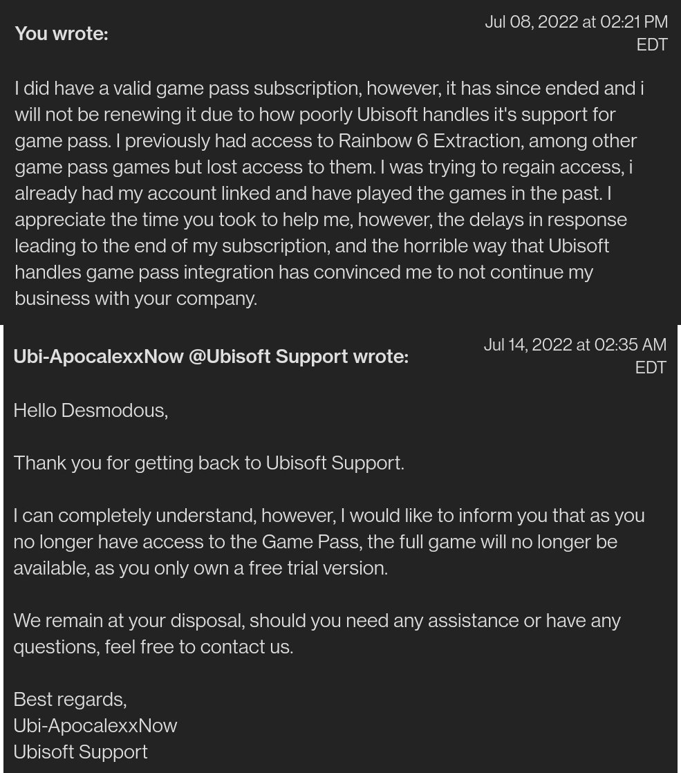 I am absolutely astounded by <a href="/UbisoftSupport/">Ubisoft Support</a>'s total incompetence in solving something that shouldn't be an issue to begin with. I dont see why I have to talk to 4 different <a href="/Ubisoft/">Ubisoft</a> representatives over the course of a month just to get play a game. You should be ashamed.