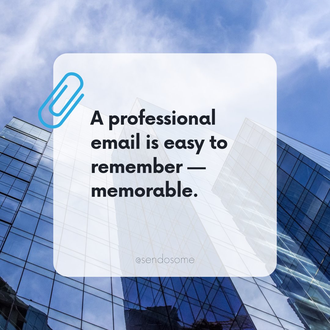 sendosome's tweet image. Your email will be clear and concise, without unnecessary letters or numbers. When your business email is easy to remember, it means that all its components—including your name and company—are memorable too.

#professionalemail 
#professionalemailaddress 
#professional 
#business