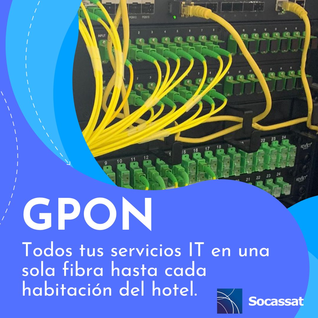 SOCASSAT's tweet photo. Hoy en día, un hotel, necesita de una red de telecomunicaciones que satisfaga las necesidades de conectividad.
Con la tecnología GPON es posible llevar una línea de fibra óptica a cada una de las habitaciones y pasar todos los servicios por ella. 
#SomosSocassat #Somosunequipo https://t.co/P07KhBNOyg