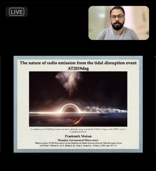 jivevlbi's tweet photo. And we reached the end of the day with the last talk on a different kind of transient -- tidal disruption events #TDEs -- by Prashanth Mohan @prashmr https://t.co/hCVnJuLWqr