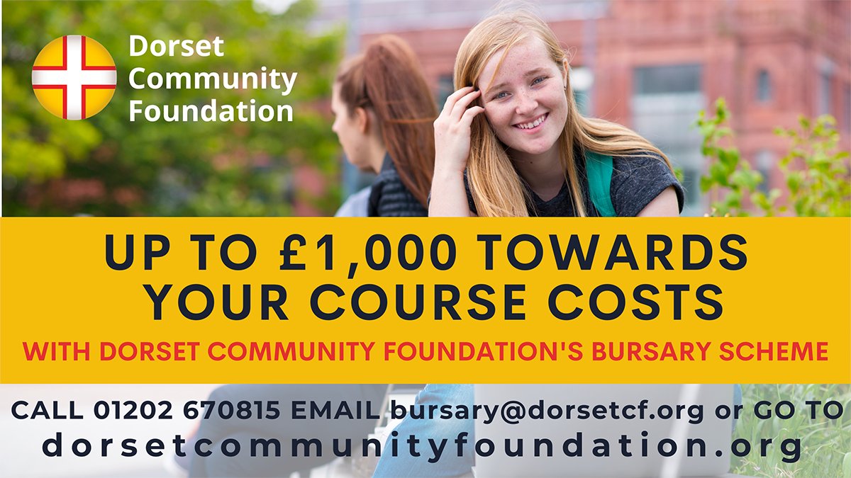 Applications open on Monday for our Bursary Scheme. Anyone aged 16 to 25 who lives on a family income of less than £30,000, or has other challenges, can apply for up to £1,500 towards college or sixth form college course costs.
Full details here: 👇dorsetcommunityfoundation.org/funds/dcf-burs…