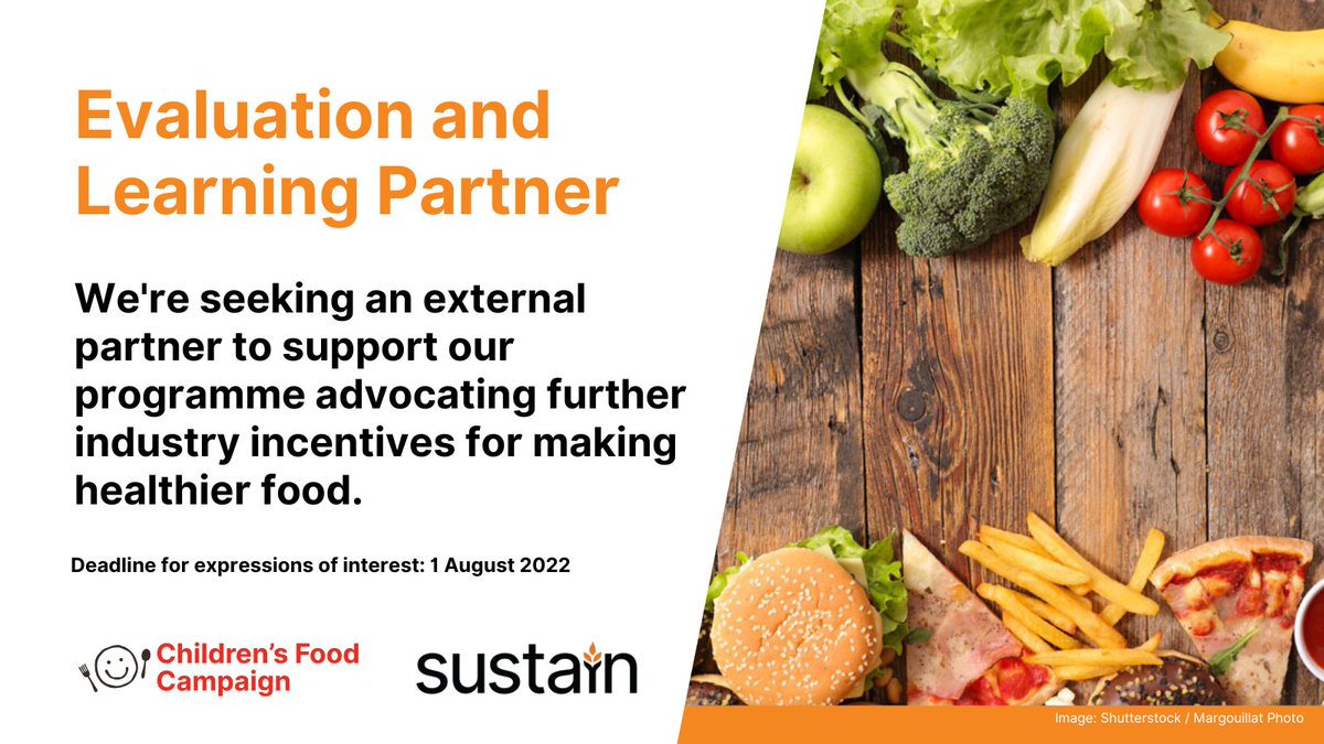 Could you support <a href="/UKSustain/">Sustain</a> with evaluation &amp; learning expertise? We need an external partner for our programme to get industry moving faster to make food healthier for us all. Details here: sustainweb.org/jobs/fiscal-me… Deadline for responses: Mon 1 August.