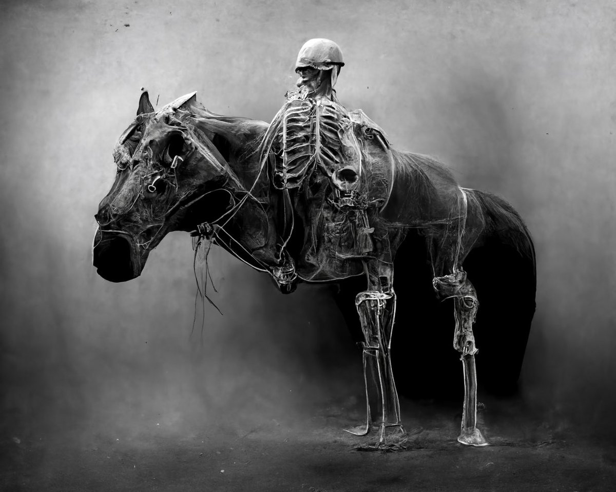 GuneySoykan's tweet photo. World War 1 Through the Eyes of an X-ray Machine 
A.I. Art Series - Part IV. - Cavalry
#AIart #midjourney https://t.co/d9yEt7WATh