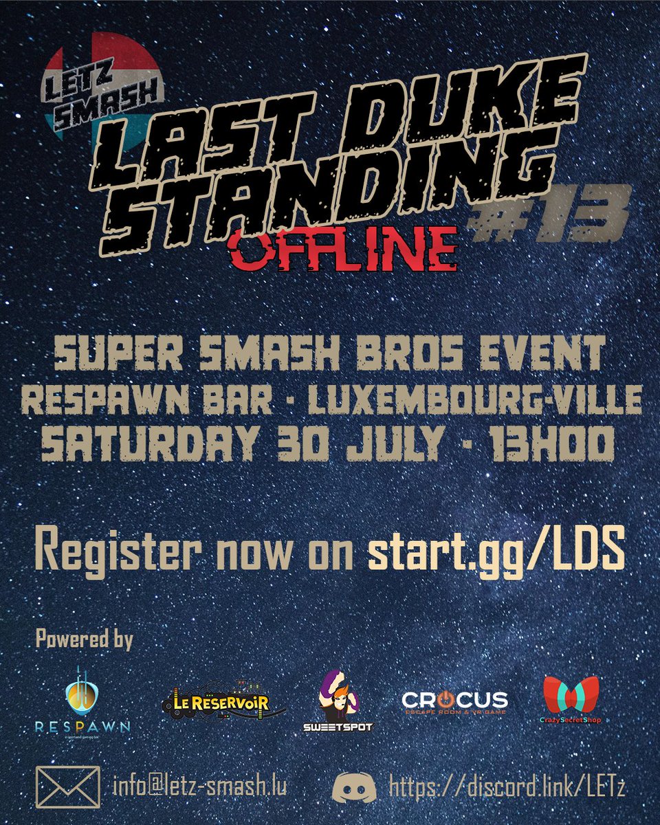 LetzSmash_SSB's tweet photo. 🔥It's time to register for the LDS13🔥

⏱️Saturday 30th July - Check In 12h00
📍@bar_respawn - Luxembourg-Ville
🎮40 Slots
🏆+200€ Geek gift
📝Free

Register now⏱️
👉https://t.co/D8OOKzlt9g

👀Feat. @Myrdwin as the Top-Tier Photographer 📸🔥

You don't want to miss it !😱 https://t.co/IibZKHeojN