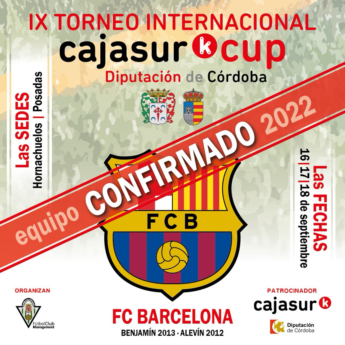 Pues aquí está ya! El primer equipo confirmado son los azulgranas! En las categorías Benjamines y Alevines, Nos vemos en Septiembre <a href="/FCBmasia/">FC Barcelona - Masia</a> !!