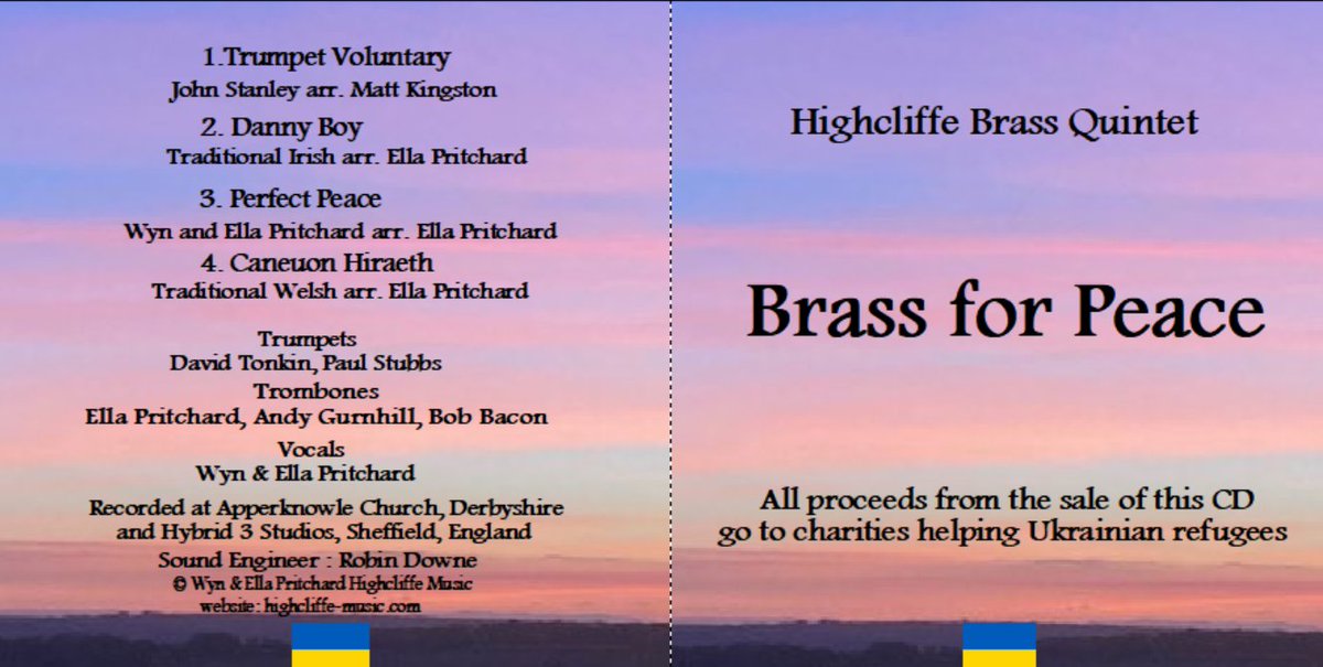 MusicHighcliffe's tweet photo. Songs of Longing - Caneuon Hiraeth
Hear our arrangement of the Welsh songs Ar Hyd y Nos &amp; Calon Lan on our EP 'Brass for Peace' available at https://t.co/7sk3MQvEWv All proceeds for charities supporting the Ukrainian people. @ClassicFM @realaled @BBCRadio3  @BBCSheffield https://t.co/yGbfQebbLp