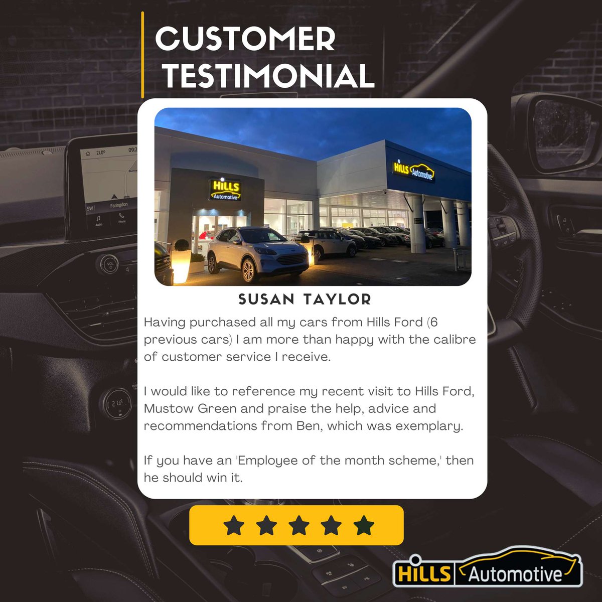 hillsautoUK's tweet photo. Some more great feedback from another happy customer. Pop in and see some fantastic offers - https://t.co/f7T0IXTmmb with vehicles starting from as little as ยฃ6,250. We look forward to seeing you in the dealership soon. #WorcestershireHour #UsedCars #UsedSeat #UsedBMW https://t.co/Gq6dQpJ4DH