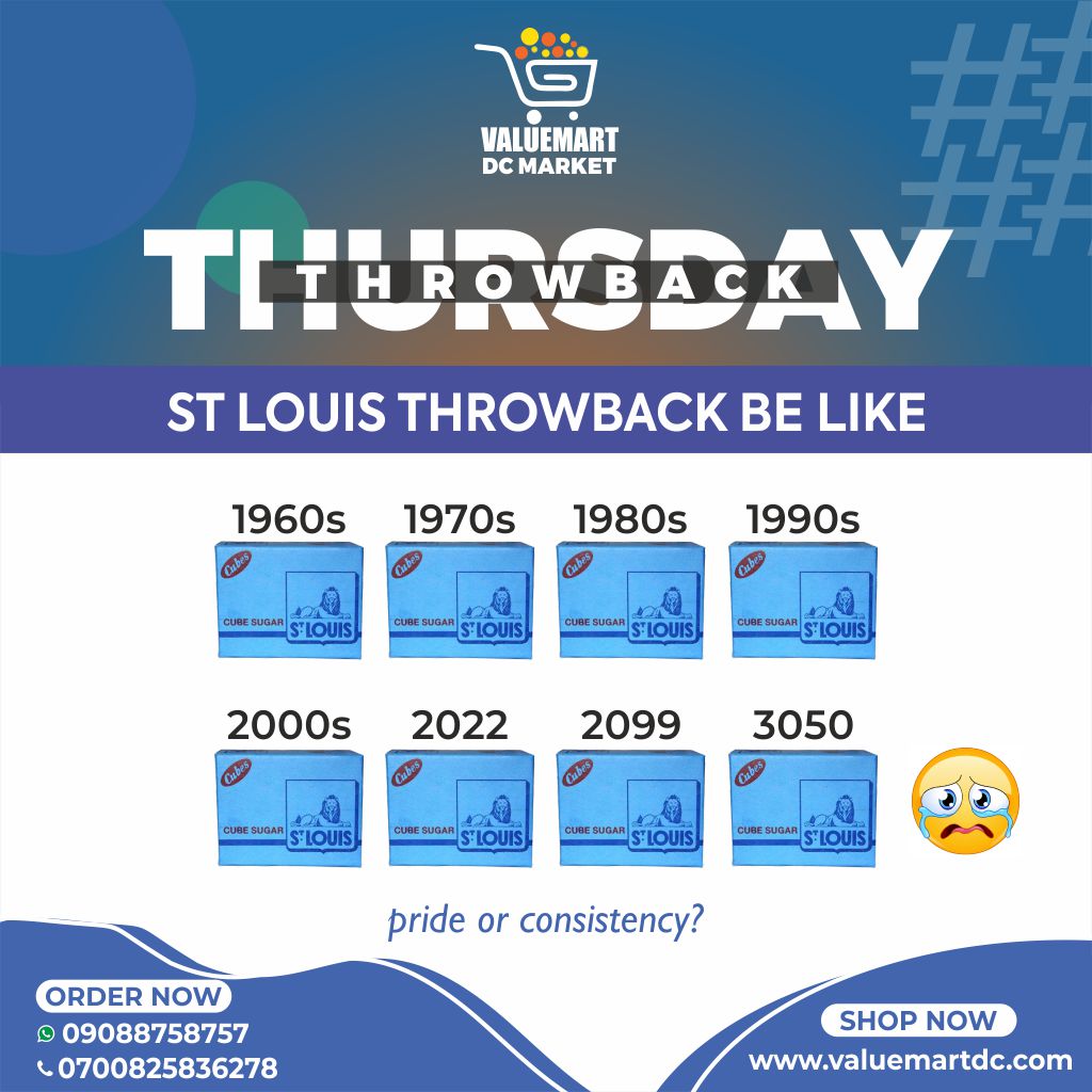 valuemartdc's tweet photo. Is this good product consistency or pride. No ads, no promotions, and no repackaging for decades.

https://t.co/t60VGcfXUe

#valuemart #ibecorrectshoppa #stlouis #thursday #tbt #throwback #sugar #nigeria #abuja https://t.co/3OKik7IlBr