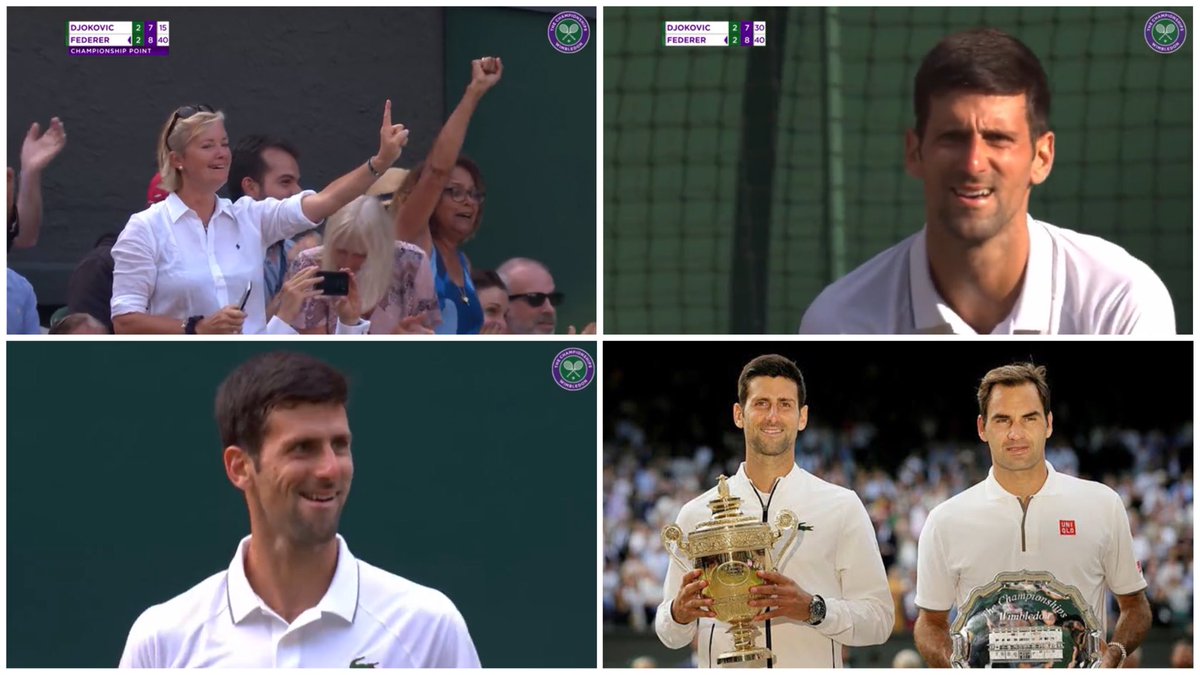 DjokovicTurkiye's tweet photo. Tarihte bugün; Novak Djokovic, epik bir maç sonunda tarihi geri dönüşe imza atarak, Roger Federer karşısında 2 şampiyonluk puanı çevirerek Final seti tiebreaki sonunda 5. Wimbledon kupasını kazandı. 🐐 https://t.co/pOA6pI9P1L