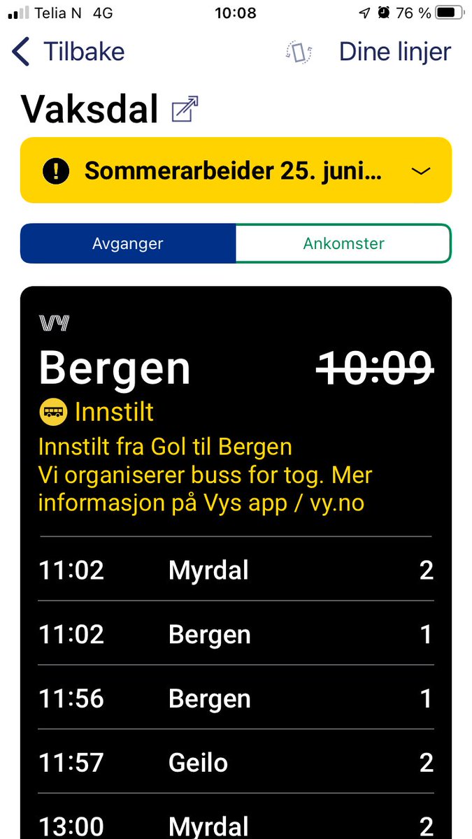 Når man venter på toget og Vy ikke lenger viser toget man planla å reise med, ingen info i Vys app! Burde vel sjekket Nå før jeg gikk ut døra. #vy