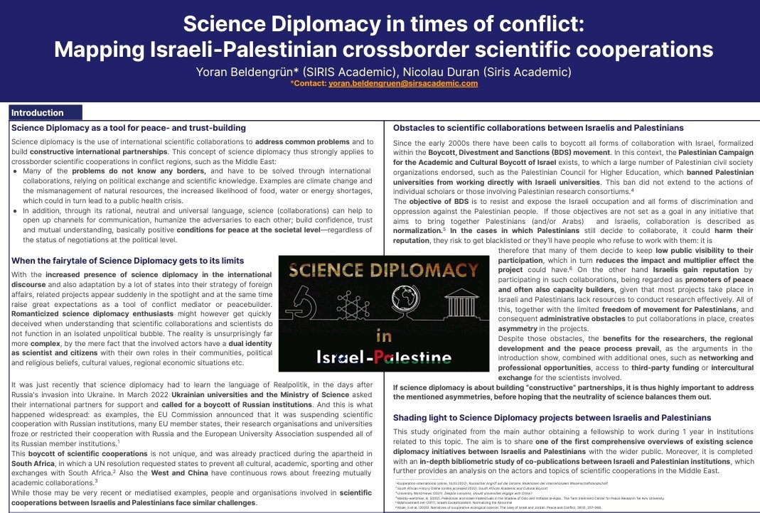 yoranbeldengrun's tweet photo. A small teaser of parts of the poster I will present today at 12.45h at #ESOF22 in Leiden!
#SciDip in times of conflict: Mapping #Israel 🇮🇱- #Palestinian 🇵🇸 Scientific Cooperations 🕊️🔬🩺🎓! If you around, please pass by! https://t.co/VjkUpWg9rr