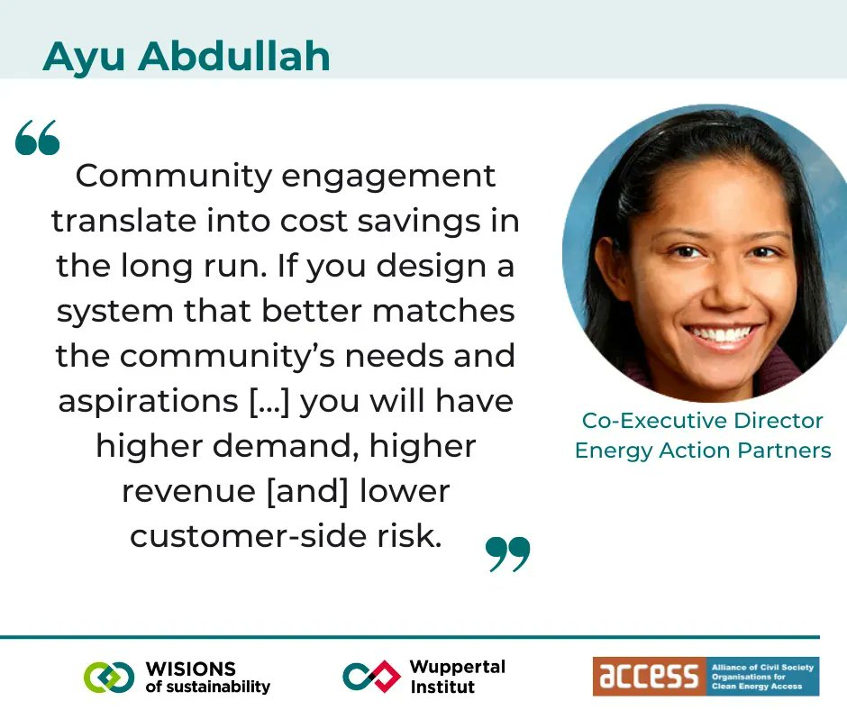 wisions's tweet photo. 🔙 Seminar throwback!
In the second edition of our series, we explored with @ACCESSCSOs how understanding communities can maximize #EnergyAccessImpacts.
Many thanks to our panelist Ayu Abdullah, Co-Executive Director @ENACT_Partners. 😀Curious for more? 👉https://t.co/dX4MJr0Z0q https://t.co/onSpXnsD4y