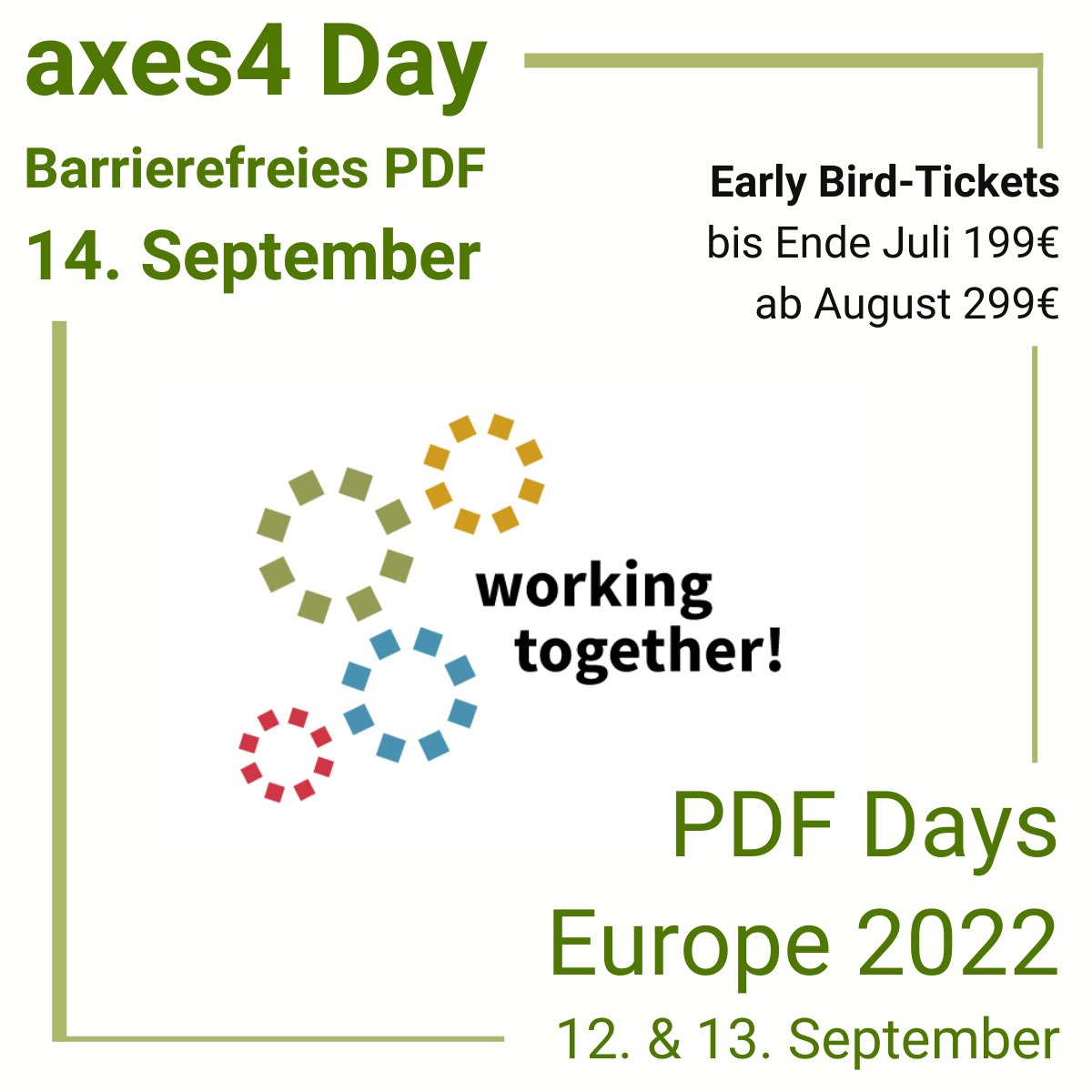 axespdf's tweet photo. Der Umsetzertag für Dokumentbarrierefreiheit: 
Am 14.09.2022 (9-17 Uhr) im Novotel Berlin Tiergarten (und auch online)
Im Mittelpunkt: Neuigkeiten und Best practices rund um PDF-Barrierefreiheit.
Die Themen und den Link zur Anmeldung findet ihr hier: https://t.co/Axh8yTFzrG
#a11y https://t.co/HdNF2s1Twt