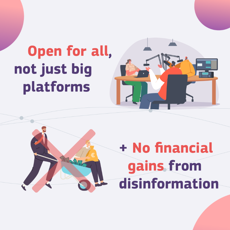 DigitalEU's tweet photo. Disinformation has no place in our online world. 

Here's how the strengthened #CodeOfPractice for #onlineplatforms aims to combat its spread: