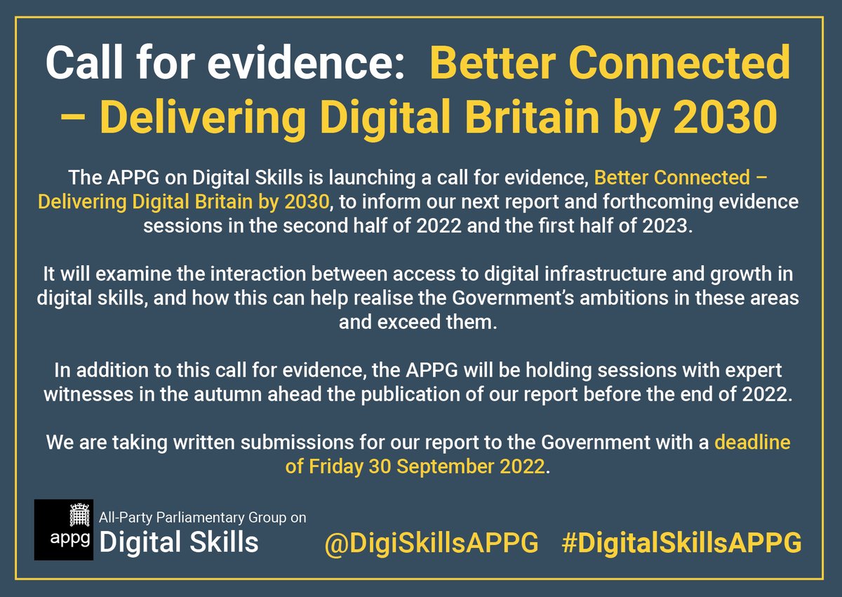 One day left to submit evidence to #DigitalSkillsAPPG on our #BetterConnected inquiry!

You can read more here: connectpa.co.uk/wp-content/upl…