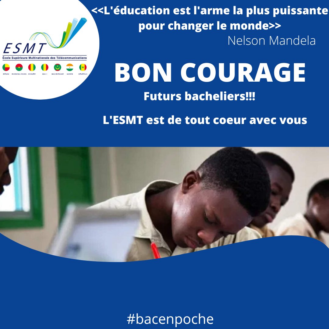 L'ESMT soutient les candidats qui passent les épreuves du baccalauréat.
#BAC2022 #ESMT #bacenpoche