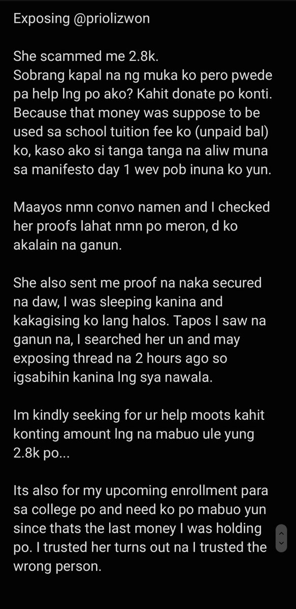 FERSON_inACTION's tweet photo. So we have received a report regarding to this scammer here in twitter.

❗PLEASE TAKE TIME TO READ PO❗

This is from the buyer na nascam.

 If you wanted to help this is her gcash: 0915 530 3579

She really need it for her school fee. So I hope that this post can help her https://t.co/tRDA6kxEtF