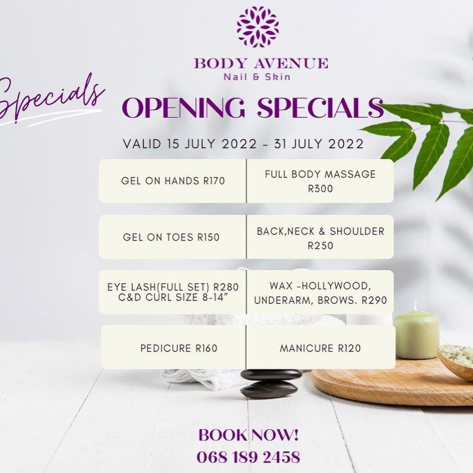 BodyAvenueSA's tweet photo. We are day away from our official opening. For bookings or inquiries : 068 189 2458 @GirlTalkZA https://t.co/sHWOvcld4r