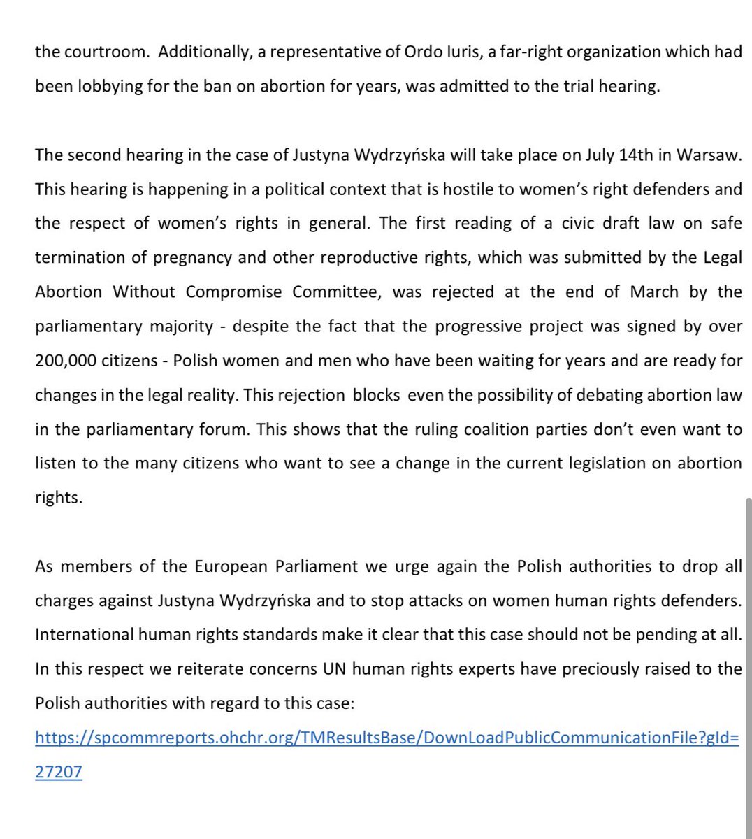 joinallofus's tweet photo. The trial against Polish women’s human rights activist Justyna Wydrzyńska is postponed to 14th October. Members of the European Parliament ask the Polish authorities to drop all charges against her. She had helped a woman in need to access abortion.

 #IamJustyna #jakJustyna https://t.co/4CLhvYjEvf