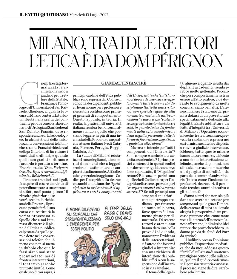 TrasparenMerito's tweet photo. Milano: università, rettori, etica e champagne. L'articolo di Giambattista Scirè per Trasparenza e Merito, sul Fatto quotidiano di ieri... https://t.co/8WXgHfqN0r