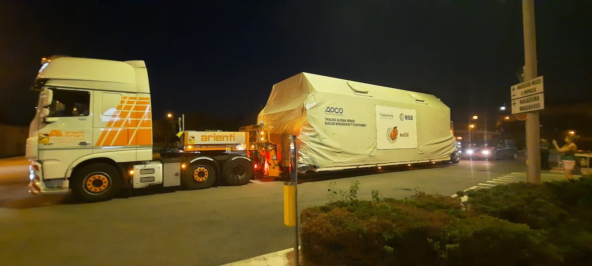 The fully integrated <a href="/ESA_Euclid/">ESA's Euclid mission</a> spacecraft has been packed in a container and left Turin last night for the final environment tests at the <a href="/Thales_Alenia_S/">Thales Alenia Space</a> plant in Cannes in France, prior to the launch campaign !