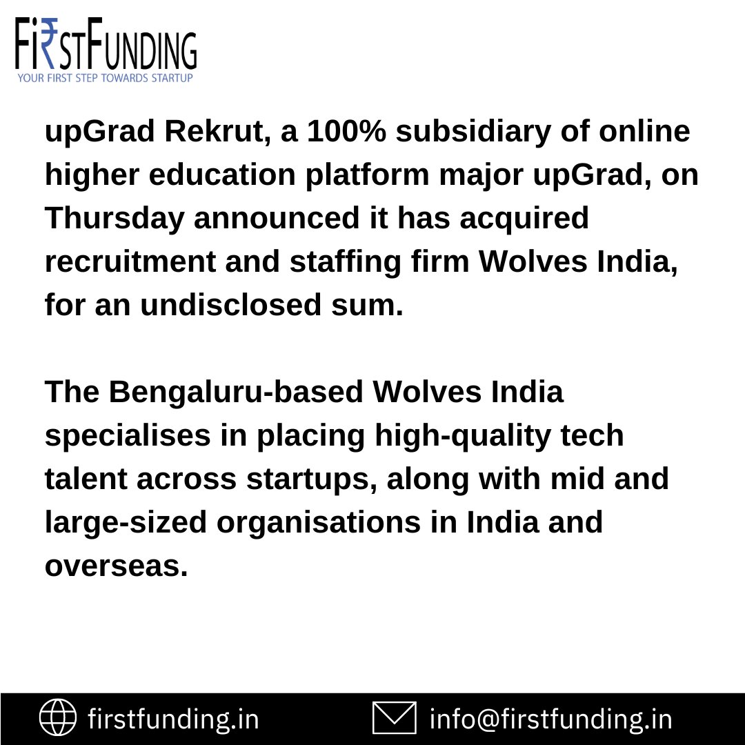i_firstfunding's tweet photo. The joining of Wolves India will give us an edge in the tech ecosystem," said Mayank Kumar, Co-founder and MD, upGrad.
.
Follow for more market updates and knowledgeable information
.
.
.
.
#firstfunding #Upgrad #aquisition #startupupdate #onlinelearning #learningplatfrom https://t.co/v2J8Lb8arj