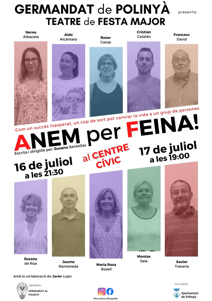 AjPolinya's tweet photo. Pensaves que la #FMPolinyà22 s'havia acabat? 😏

👉 Teatre amb la Germandat
📅 16 de juliol 21.30 h i 17 de juliol 19 h
📍 Centre Cívic

👉 Gimcana de cavalls
📅 16 de juliol 10 h
📍Darrera del CAP

👉 Lliga intercomarcal d'enganxes
📅 Al costat del CAP
📍 17 de juliol 9 h https://t.co/4OdiIVnavQ