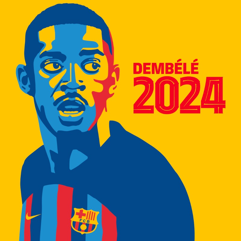 FCBarcelona's tweet photo. Dembélé, culer until 2024 💙❤️