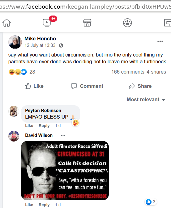 TheGuardianAn15's tweet image. "The only cool thing my parents have ever done was deciding not to leave me with a turtleneck."

The debate is on! facebook.com/keegan.lampley…

#Intactivists respond, #paedocision apologists look silly. #BornPerfect #circumcision #foreskin #MyBodyMyChoice

Read image descriptions!