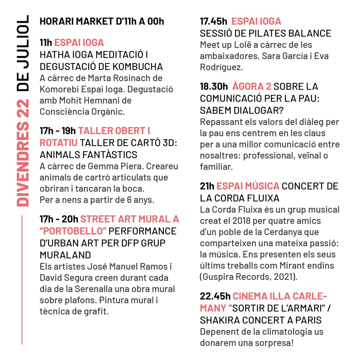 LaSerenalla's tweet photo. PROGRAMA 🦎📌

Agafa l'agenda i pren nota de tot el que no et pots perdre en aquesta nova edició de la Serenalla, perquè del 21 al 24 de juliol tot passa al Prat Gran del @comudelamassana!

🙌🏻 Quatre dies de música, xerrades, parades, gastronomia, art... i molt bon ambient! https://t.co/UeK7hQXApD