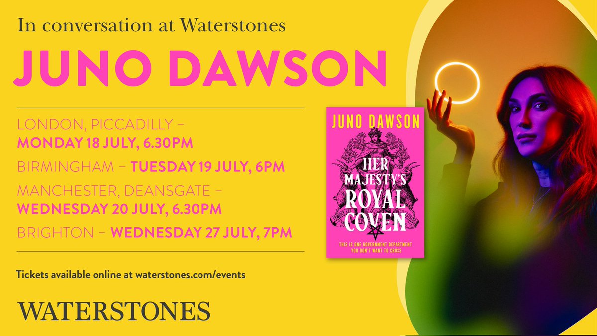 BhamWaterstones's tweet photo. Don't miss out on this incredible event with @junodawson next week! 

We'll be celebrating her new book Her Majesty's Royal Coven! Not to be biased, which is just incredible 🤩 

Get your tickets here➡️ https://t.co/30fUIh34lw https://t.co/jBxvVIiutc