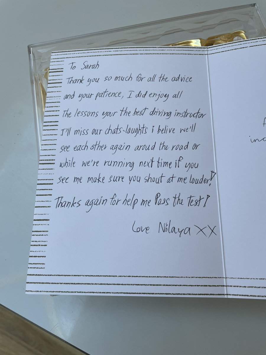 DriverQuick's tweet photo. She passed just in time before her theory certification ran out. 

Thank you for the tasty chocolates and kind words, I’ve enjoyed every second of our time together Nilaya. Well done 👏 
2/2 https://t.co/ykLZubWPrK