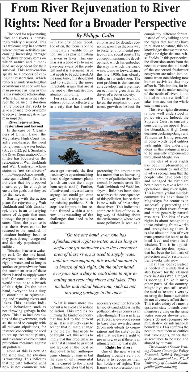 From River Rejuvenation to River Rights – Need for a Broader Perspective - Shillong Times, 14.7.22 theshillongtimes.com/2022/07/14/fro…