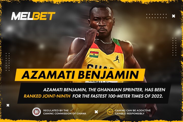 Azamati Benjamin, the Ghanaian sprinter, has been ranked joint- ninth for the fastest 100-meter times of 2022.

melbetafrica.com/gh

#Sprint #ParisDiamondLeague.